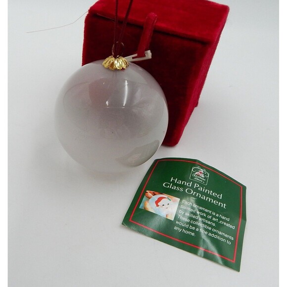 Christmas House Reverse Hand Painted Poinsettia Glass Ornament W/Box 3 Inch - Picture 4 of 7